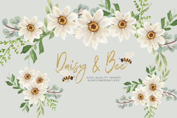 Download Daisies &amp; Bee Watercolor Clipart - Clip Collection