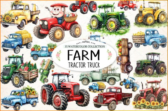 Download Farm Tractor Truck Watercolor Clipart - Clip Collection