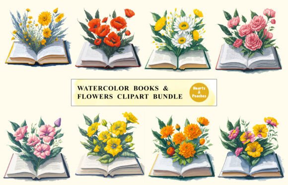 Download Watercolor Book &amp; Flowers Clipart Bundle - Clip Collection