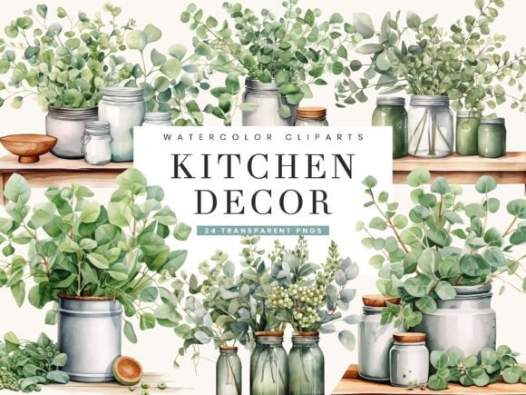 Download Watercolor Kitchen Decor Clipart Bundle - Clip Collection