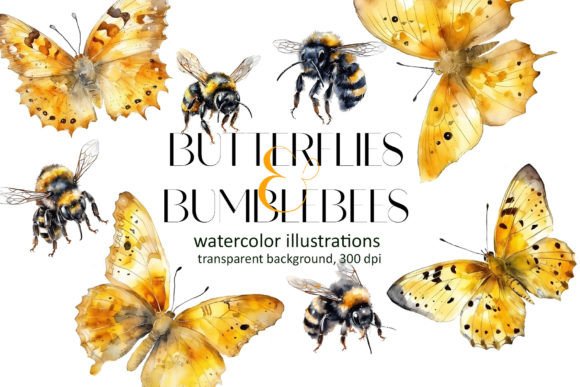 Download Watercolor Butterflies Bumblebee Clipart - Clip Collection