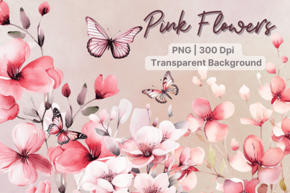 Download Pink Flower Clipart Watercolor Butterfly - Clip Collection