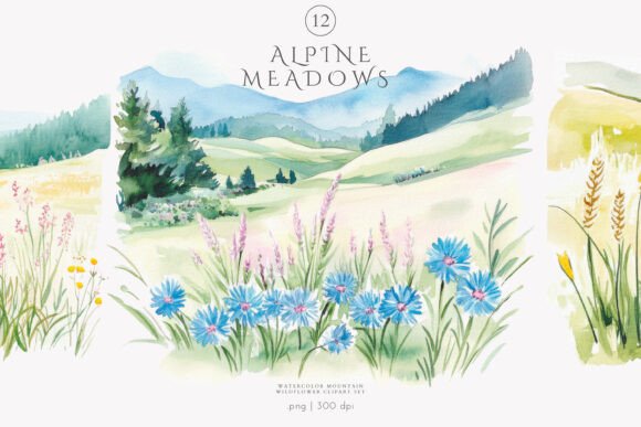 Download Landscape Clipart Watercolor Meadow Set - Clip Collection