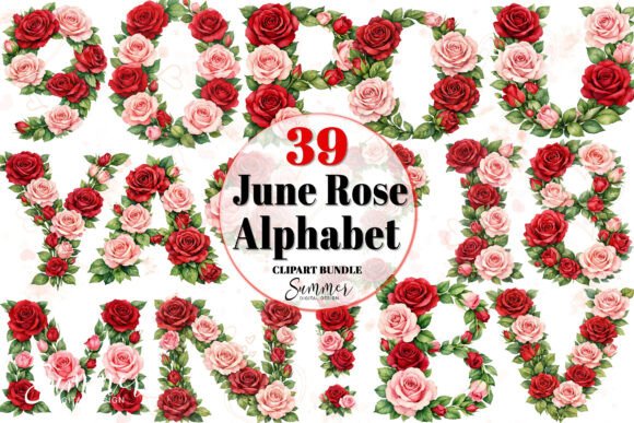 Download June Rose Birth Flower Alphabet Clipart - Clip Collection