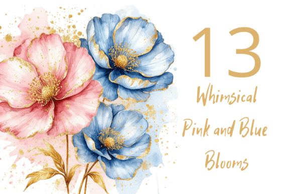 Download Watercolor Pink Blue Flowers Clipart Set - Clip Collection