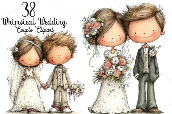 Download Whimsical Wedding Couple Clipart Bundle - Clip Collection