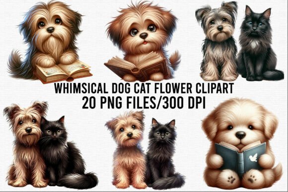 Download Whimsical Dog Cat Flower Clipart - Clip Collection