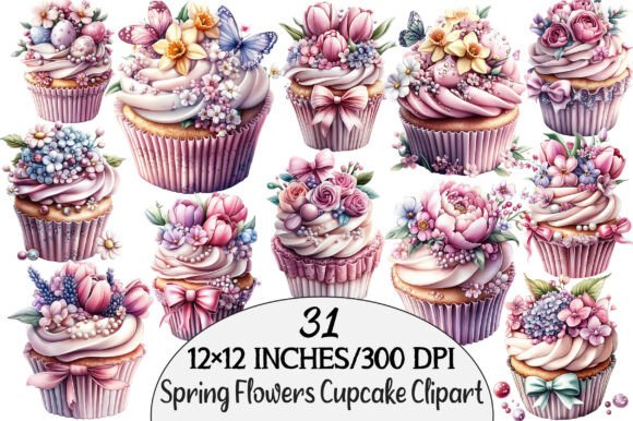 Download Watercolor Spring Flowers Cupcake Clipar - Clip Collection