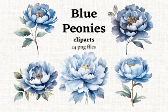 Download Watercolor Blue Peony Clipart 24 PNGs - Clip Collection