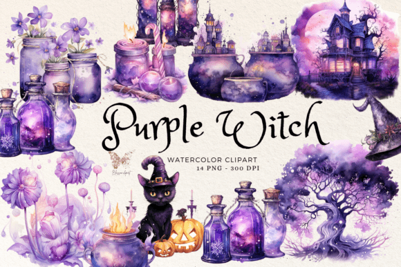 Download Purple Witch Watercolor Cliparts - Clip Collection