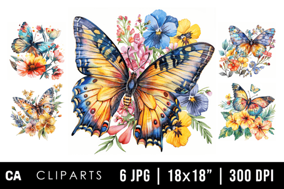 Download Watercolor Floral Butterfly Cliparts - Clip Collection