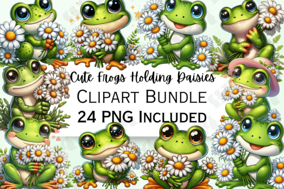 Download Cute Frog Holding Daisies Clipart - Clip Collection