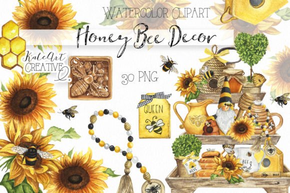 Download Watercolor Honey Bee Decor Clipart. - Clip Collection