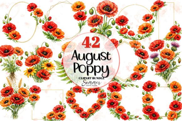 Download August Poppy Red Floral Frames Clipart - Clip Collection