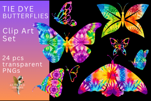 Download Retro Tie Dye Butterflies Clip Art Set - Clip Collection