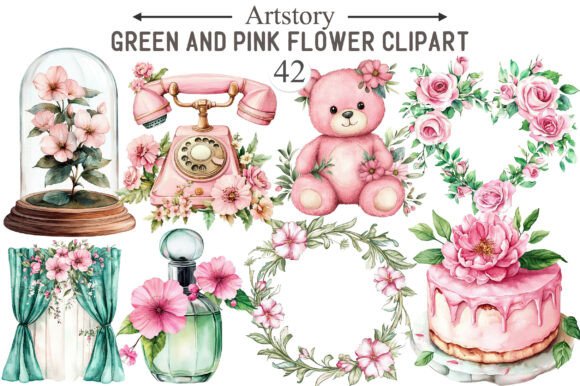 Download Watercolor Green and Pink Flower Clipart - Clip Collection