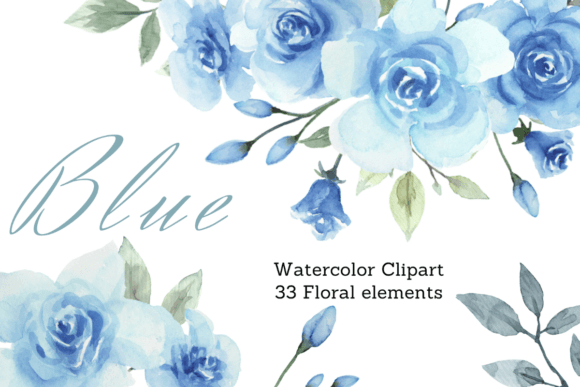 Download Watercolor Dusty Blue Roses Clipart Set - Clip Collection