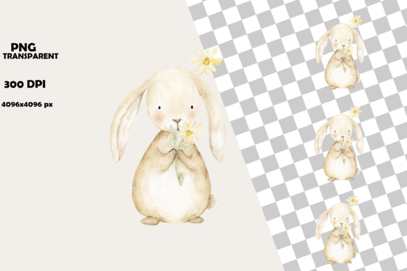 Download Cute Spring Bunny with Daisy Clipart - Clip Collection