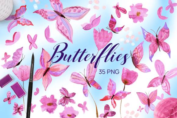 Download Pink Watercolor Butterflies Clipart - Clip Collection