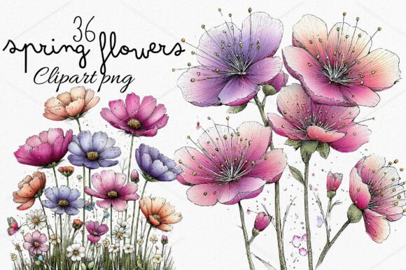 Download Whimsical Spring Flowers Clipart Bundle - Clip Collection