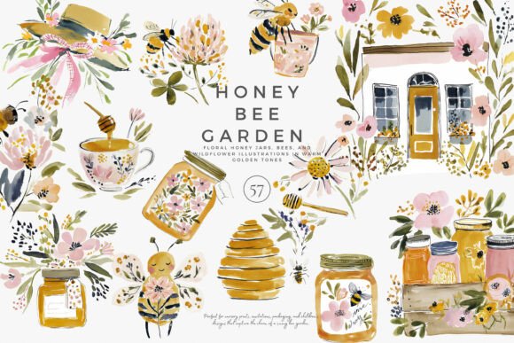 Download Charming Honey Bee Garden Clipart Set - Clip Collection