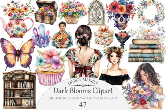 Download Watercolor Dark Blooms Clipart - Clip Collection