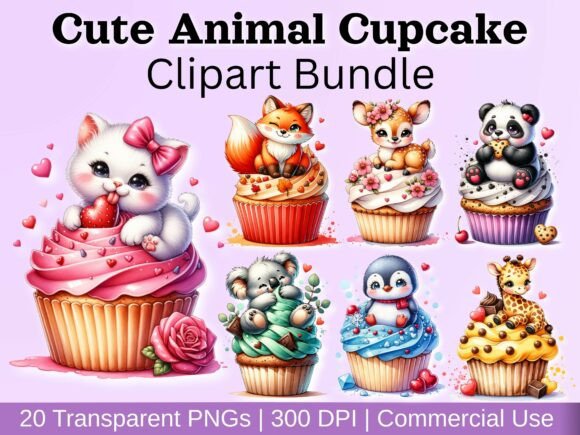 Download Cute Animal Cupcake Clipart Bundle - Clip Collection