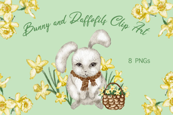Download Watercolor Bunny Daffodils Clip Art Set - Clip Collection