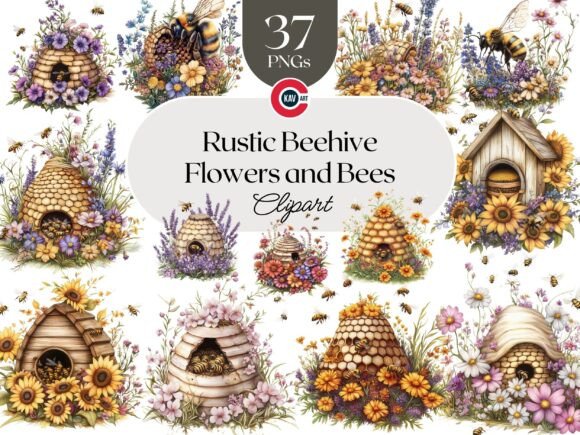 Download Rustic Beehive Clipart with Flowers Bees - Clip Collection