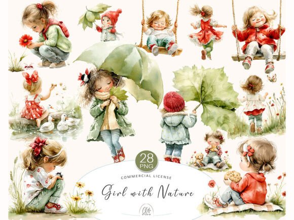 Download Girl with Nature Clipart Bundle - Clip Collection