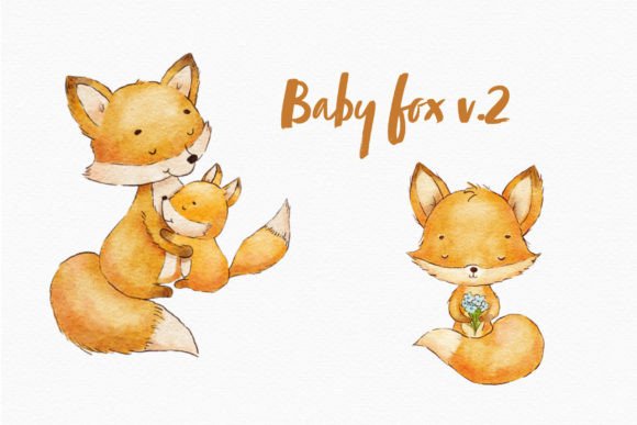 Download Cute Mom Fox Watercolor Clipart Baby Png - Clip Collection
