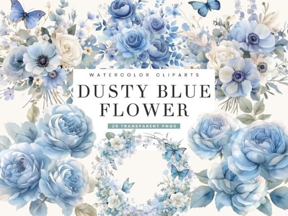 Download Dusty Blue Flower Clipart Bundle - Clip Collection