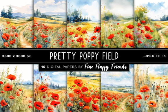 Download Pretty Poppy Field Digital Paper - Poppy field Collection