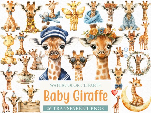Download Watercolor Baby Giraffe Clipart Bundle - Clip Collection