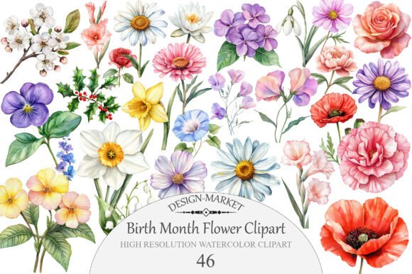 Download Watercolor Birth Month Flower Clipart - Clip Collection
