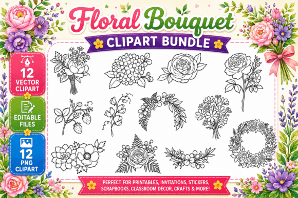 Download Floral Bouquet Coloring Clipart PNG - Clip Collection