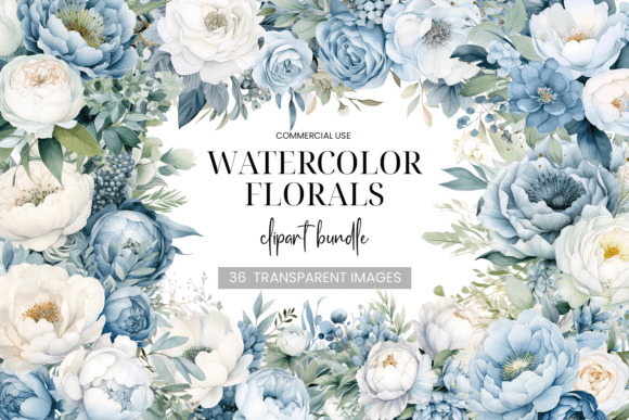 Download Blue &amp; White Floral Clipart Bundle - Clip Collection