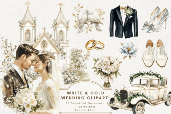 Download White &amp; Gold Wedding Clipart - Clip Collection