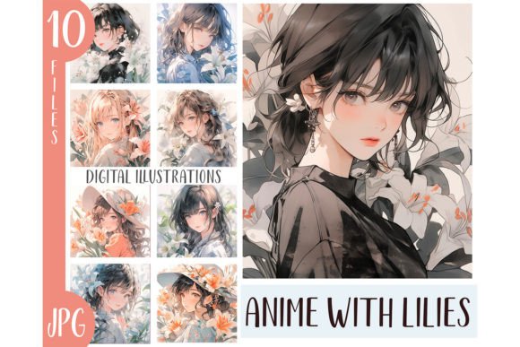 Download Watercolor Lilies Girl Anime Clipart JPG - Clip Collection