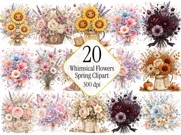 Download Whimsical Floral Clipart Bundle | Waterc - Clip Collection
