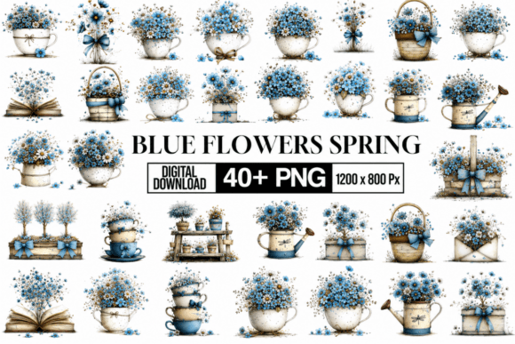 Download Whimsical Blue Floral Clipart Bundle - Clip Collection