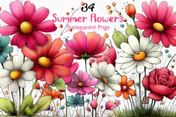Download Whimsical Summer Flowers Clipart PNG - Clip Collection