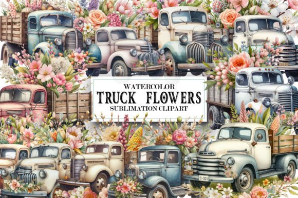 Download Vintage Truck Spring Flowers Clipart - Clip Collection