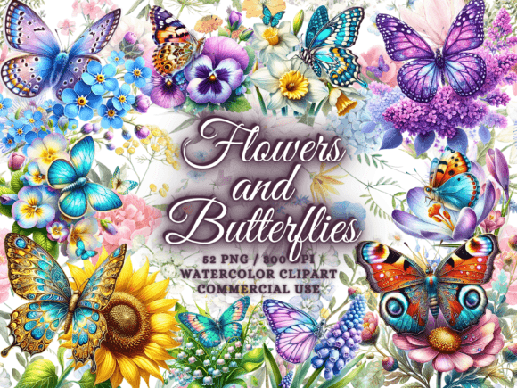 Download Spring Flowers &amp; Butterflies Clipart Png - Clip Collection