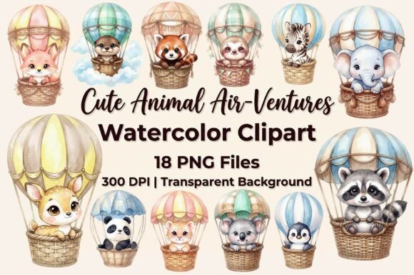 Download Cute Animal Air Balloon Clipart Bundle - Clip Collection