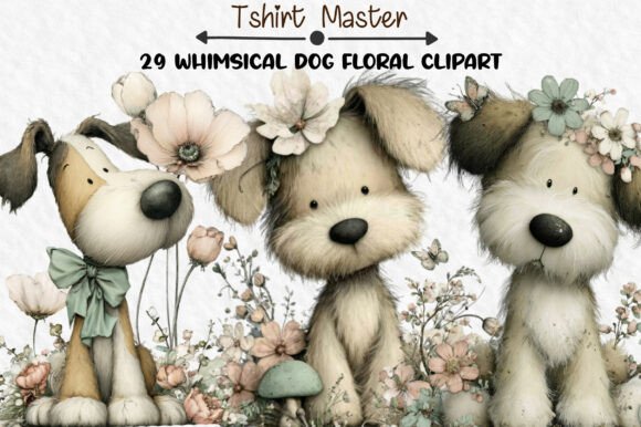 Download Whimsical Dog Floral Clipart Bundle - Clip Collection