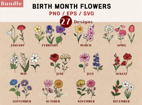 Download Birth Flowers Vector Bundle Clipart - Clip Collection