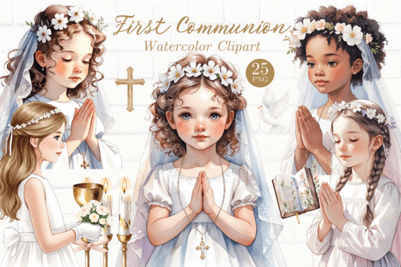Download Watercolor Girl First Communion Cliparts - Clip Collection
