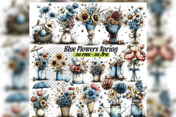 Download Whimsical Blue Spring Flowers Clipart Se - Clip Collection