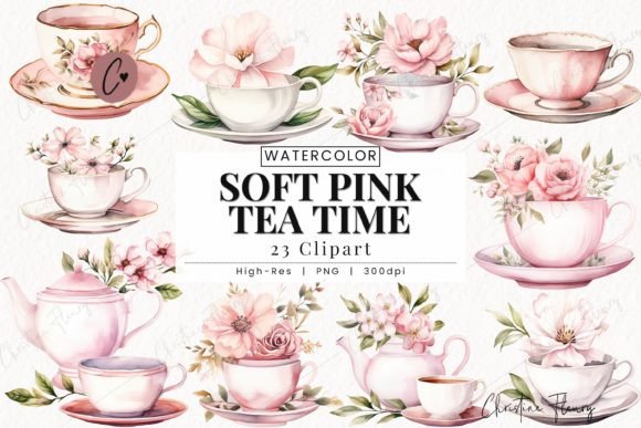 Download Watercolor Soft Pink Tea Time Clipart - Clip Collection